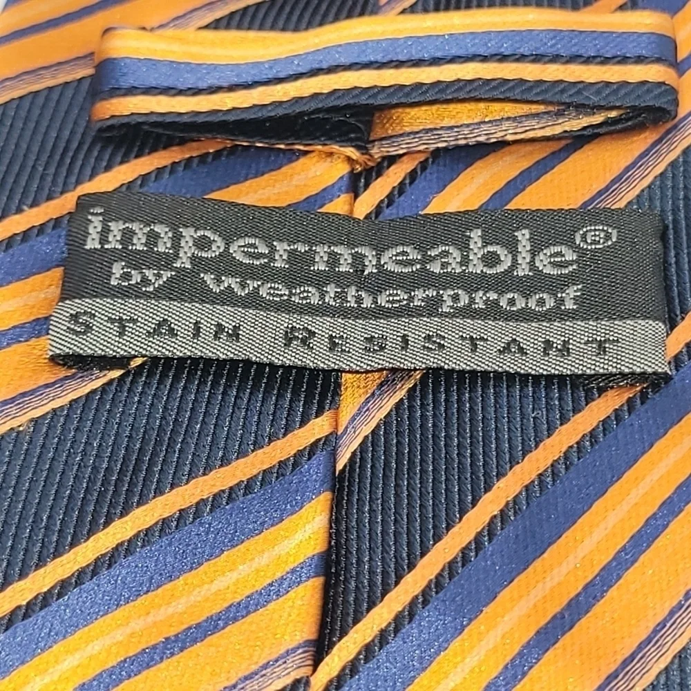 Impermeable 100% Silk Orange Nlack Stripes Men's Tie